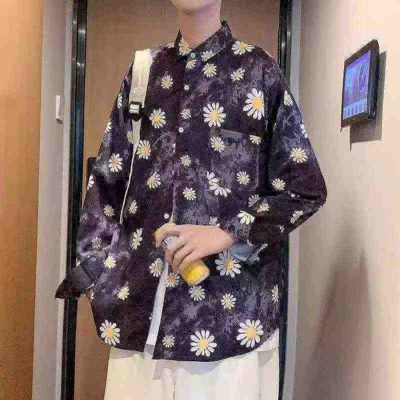 男士夏季印花薄款宽松长袖衬衫，3343件，尺码M至3XL - Image 7