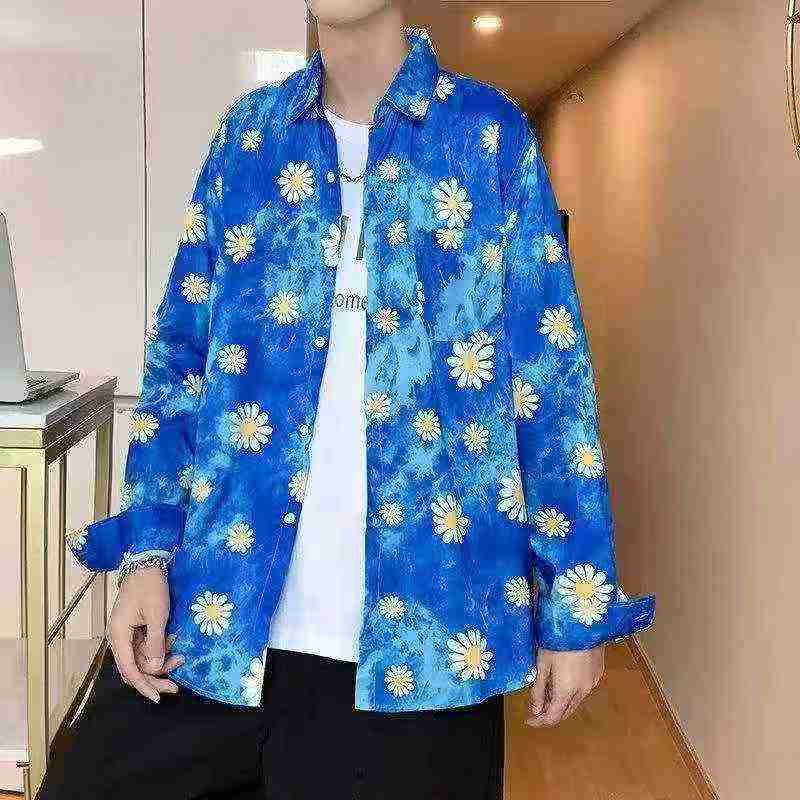 男士夏季印花薄款宽松长袖衬衫，3343件，尺码M至3XL - Image 8