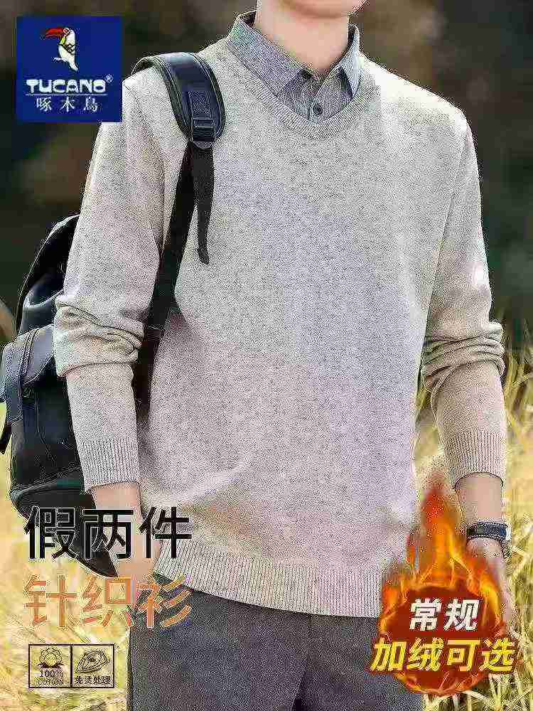 Pull-over d'affaires pour homme d'hiver original de marque, de style fausse deux-pièces, épaissi en polaire, 413 pièces, avec étiquette, emballage individuel, tailles M-3XL - Image 5