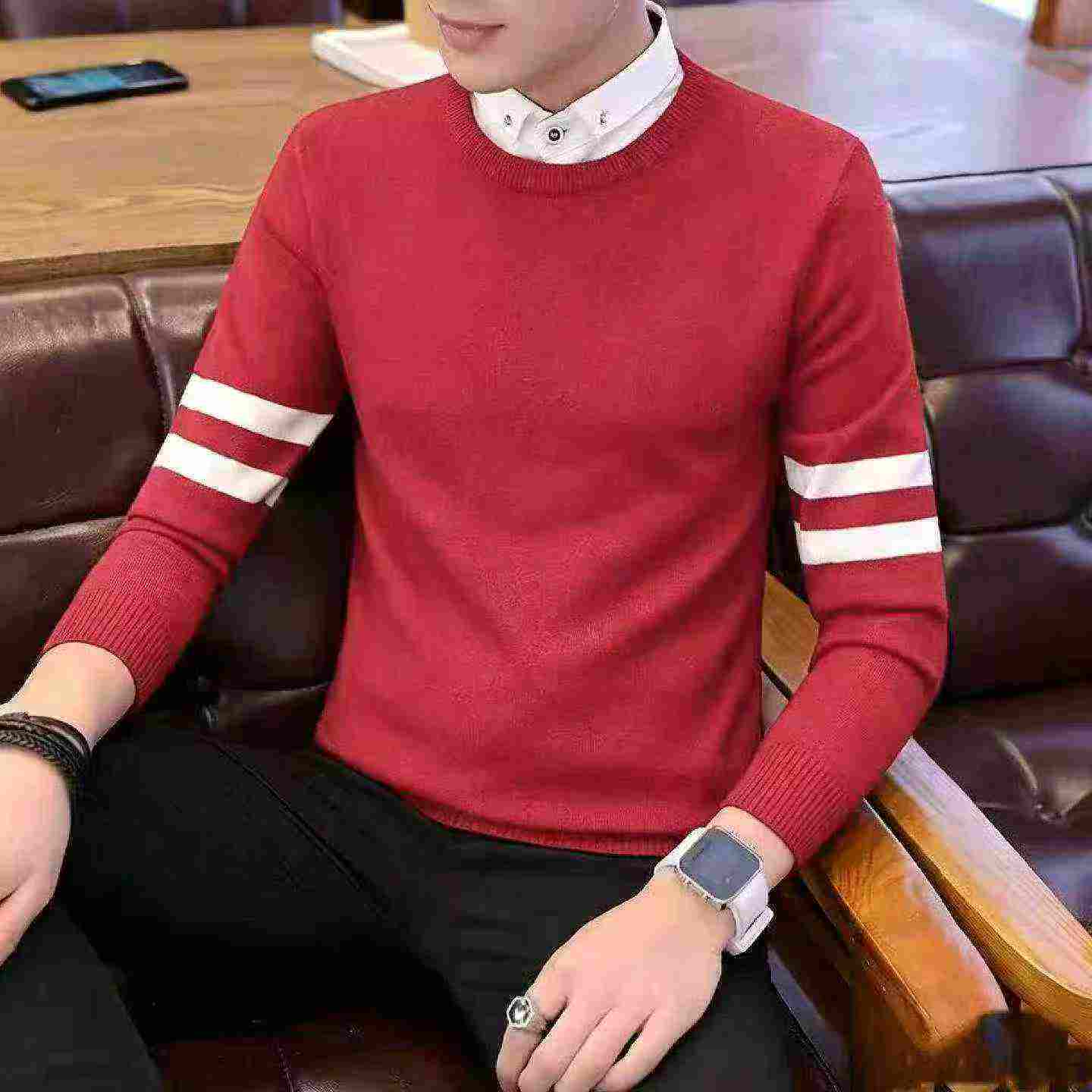 Pull-over d'affaires pour homme d'hiver original de marque, de style fausse deux-pièces, épaissi en polaire, 413 pièces, avec étiquette, emballage individuel, tailles M-3XL - Image 6