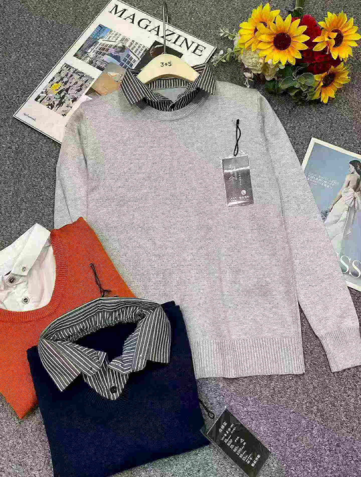 New Autumn Winter Fake Two-piece Men's Business Casual Pullover Sweater, M-3XL, 695 Pieces - Image 4
