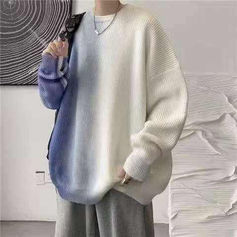 Sweater Pria Leher Bulat Longgar Tie-Dye Gradasi, 723 Potong - Image 3