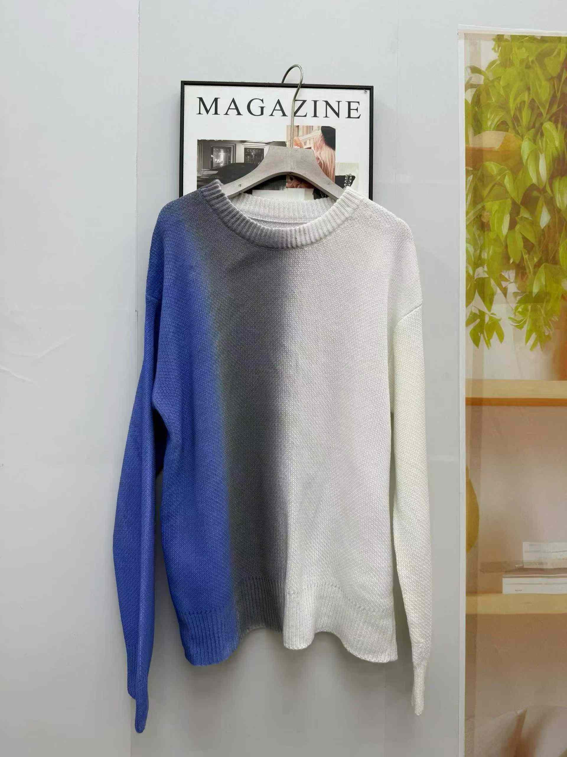 Sweater Pria Leher Bulat Longgar Tie-Dye Gradasi, 723 Potong - Image 7