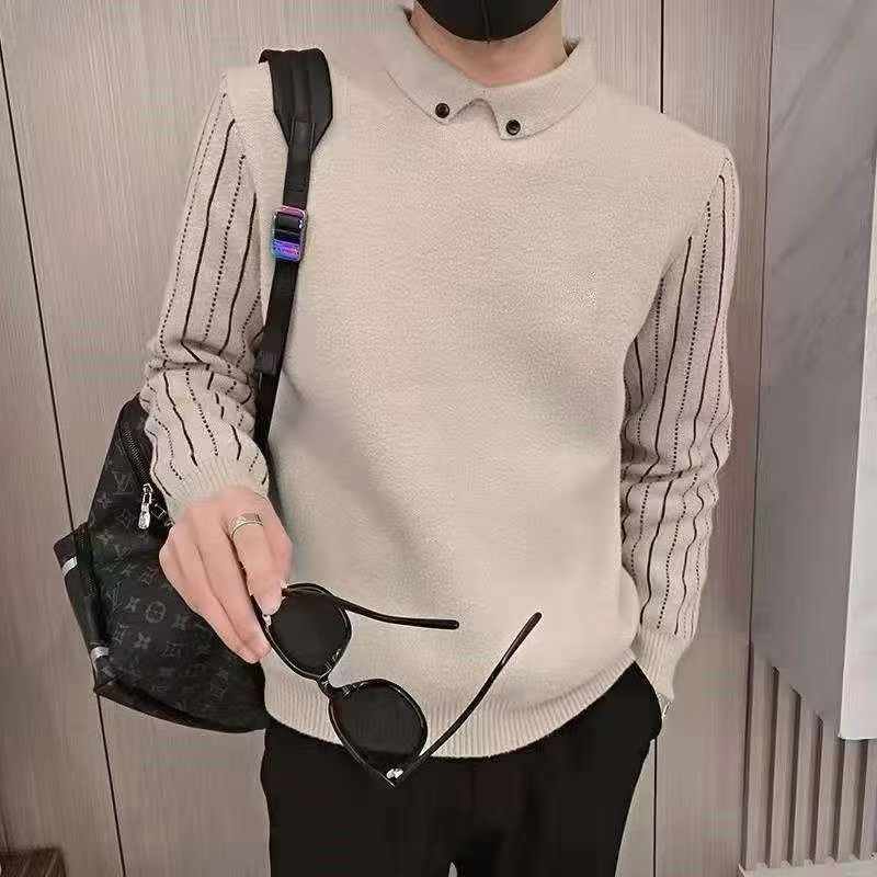 Nouveau Pull Tricoté Homme Rayé Faux 2-en-1 à Manches Longues, Col Polo, Tailles M-2XL, 310 Pièces - Image 2
