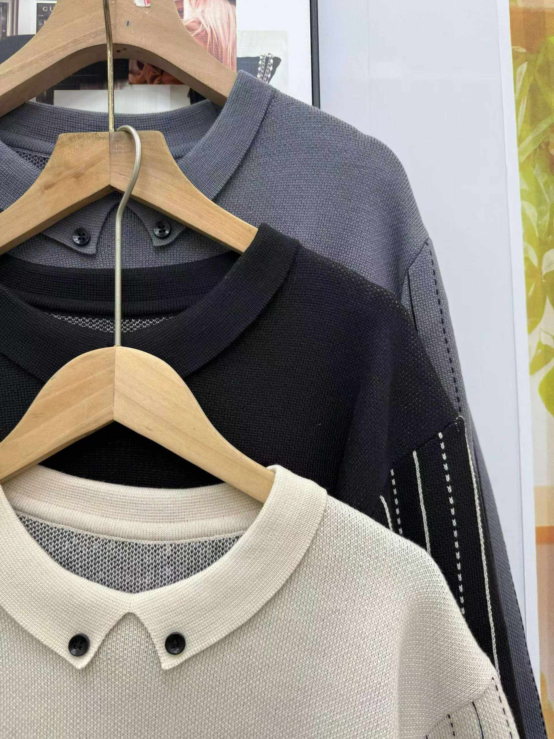 Nouveau Pull Tricoté Homme Rayé Faux 2-en-1 à Manches Longues, Col Polo, Tailles M-2XL, 310 Pièces - Image 9