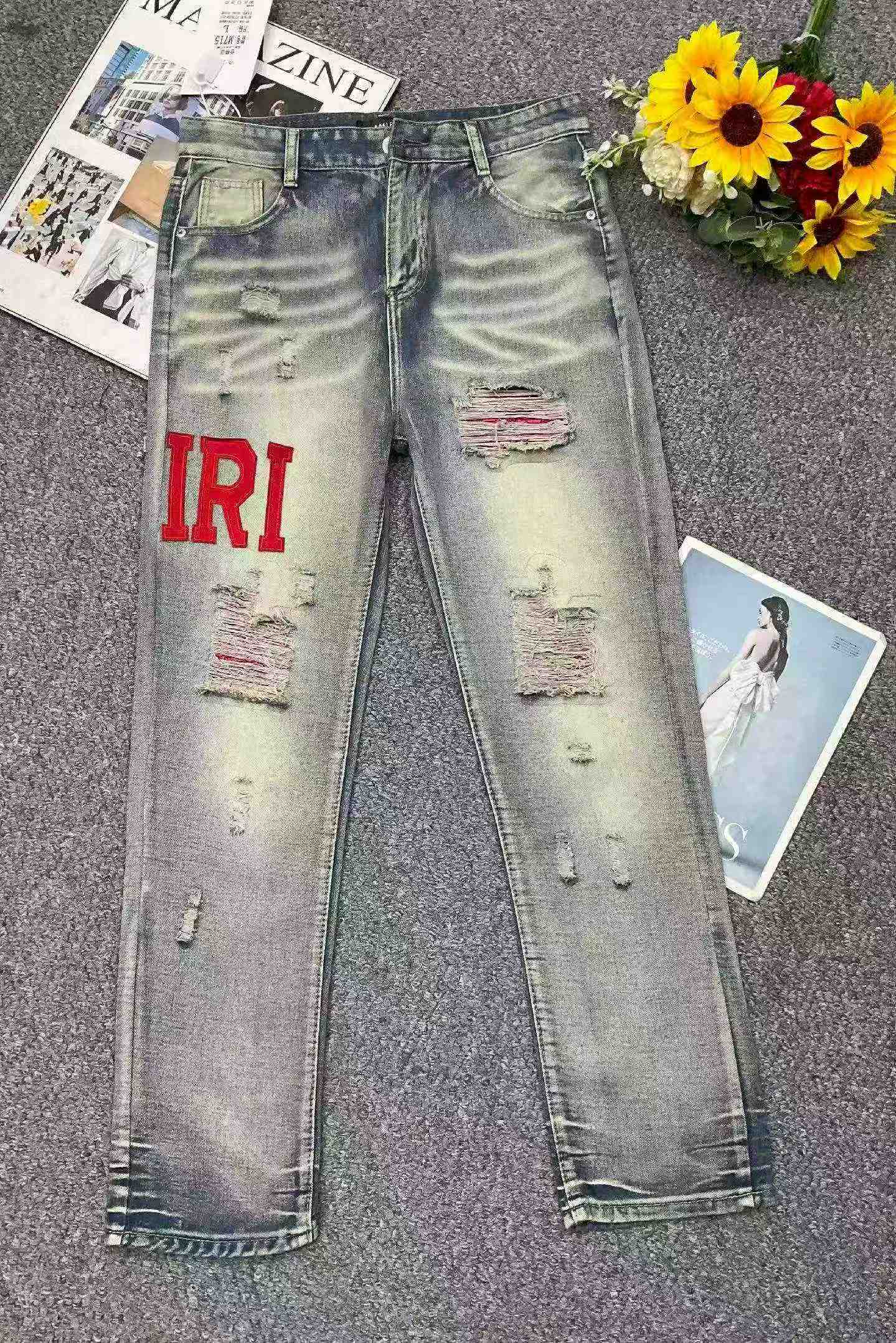 Jeans rétro brodés à effet usé pour hommes, printemps-été, 330 pièces - Image 2