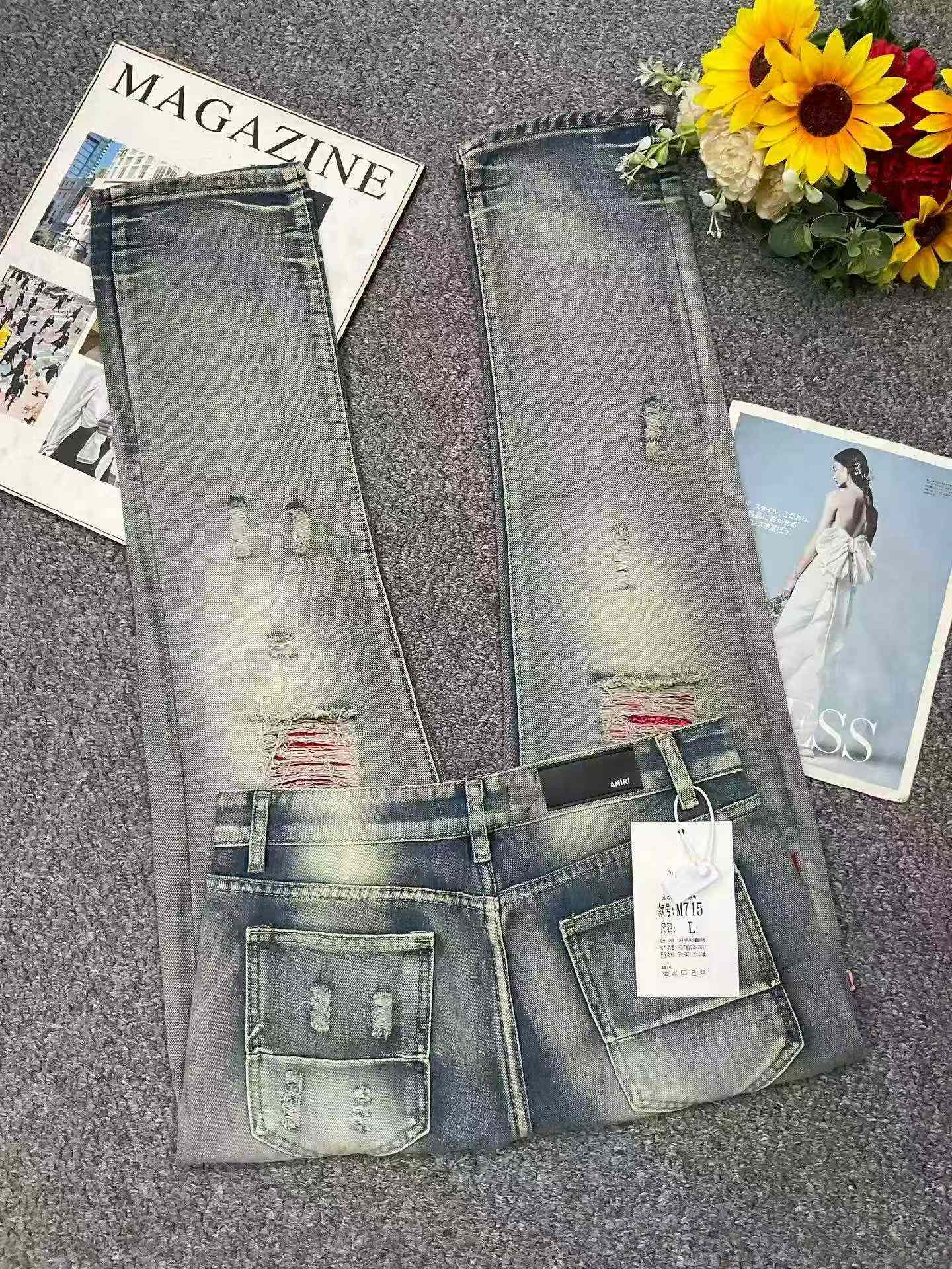 Jeans rétro brodés à effet usé pour hommes, printemps-été, 330 pièces - Image 3