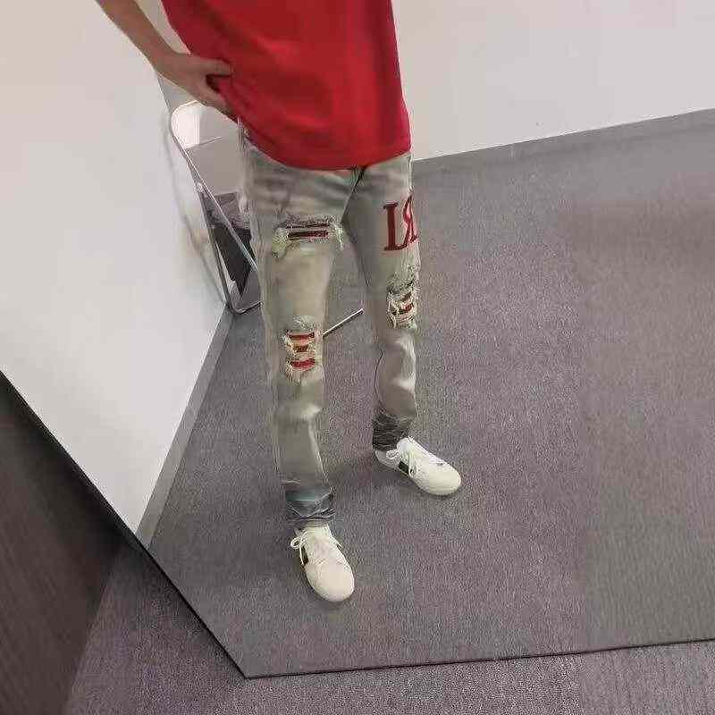 Jeans rétro brodés à effet usé pour hommes, printemps-été, 330 pièces - Image 4
