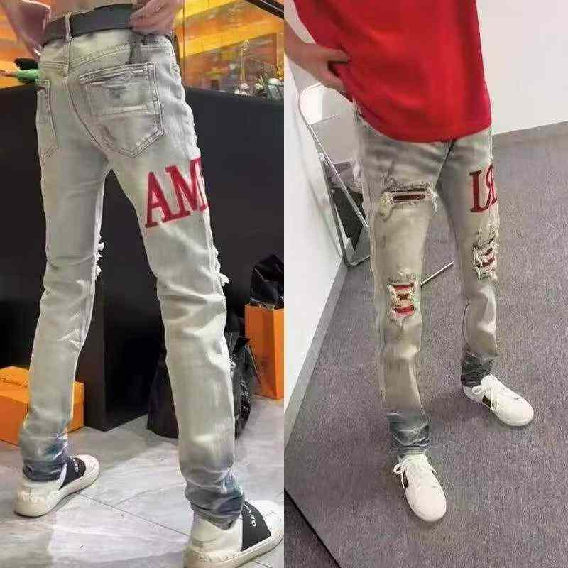 Jeans rétro brodés à effet usé pour hommes, printemps-été, 330 pièces - Image 6
