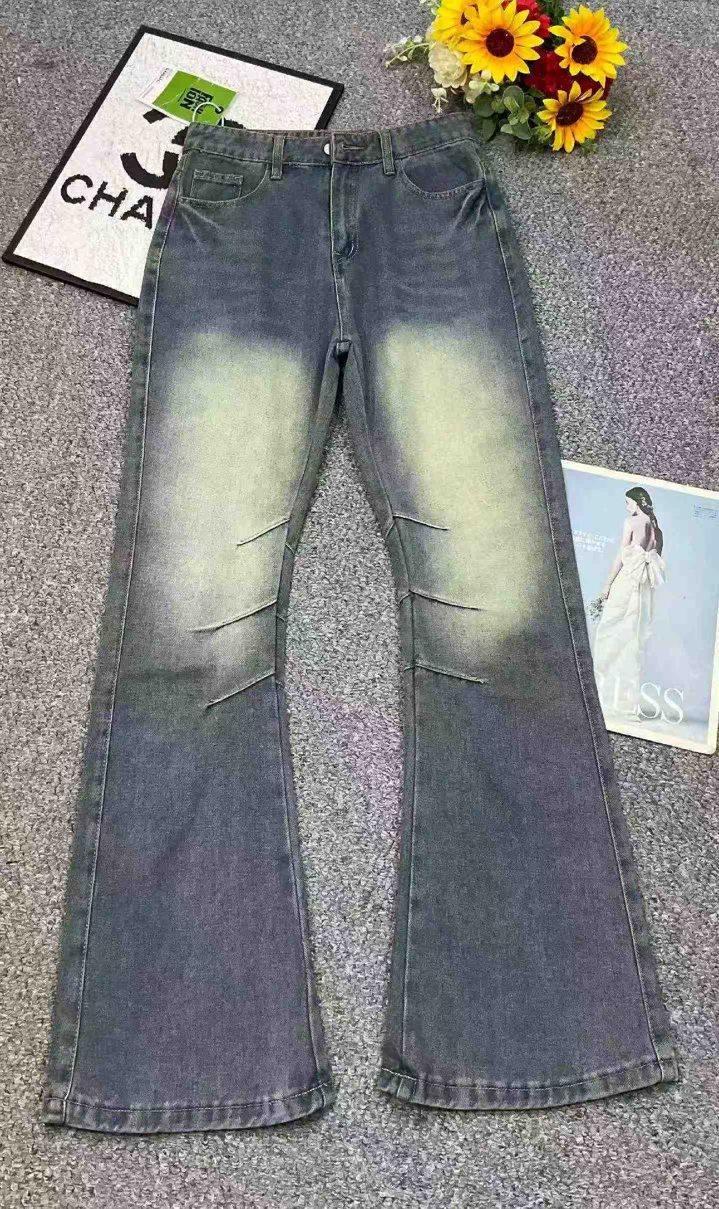 Spring Summer New American Retro Washed Cotton Loose Micro-flare Curved Jeans 303 Pieces S-2XL - Image 2