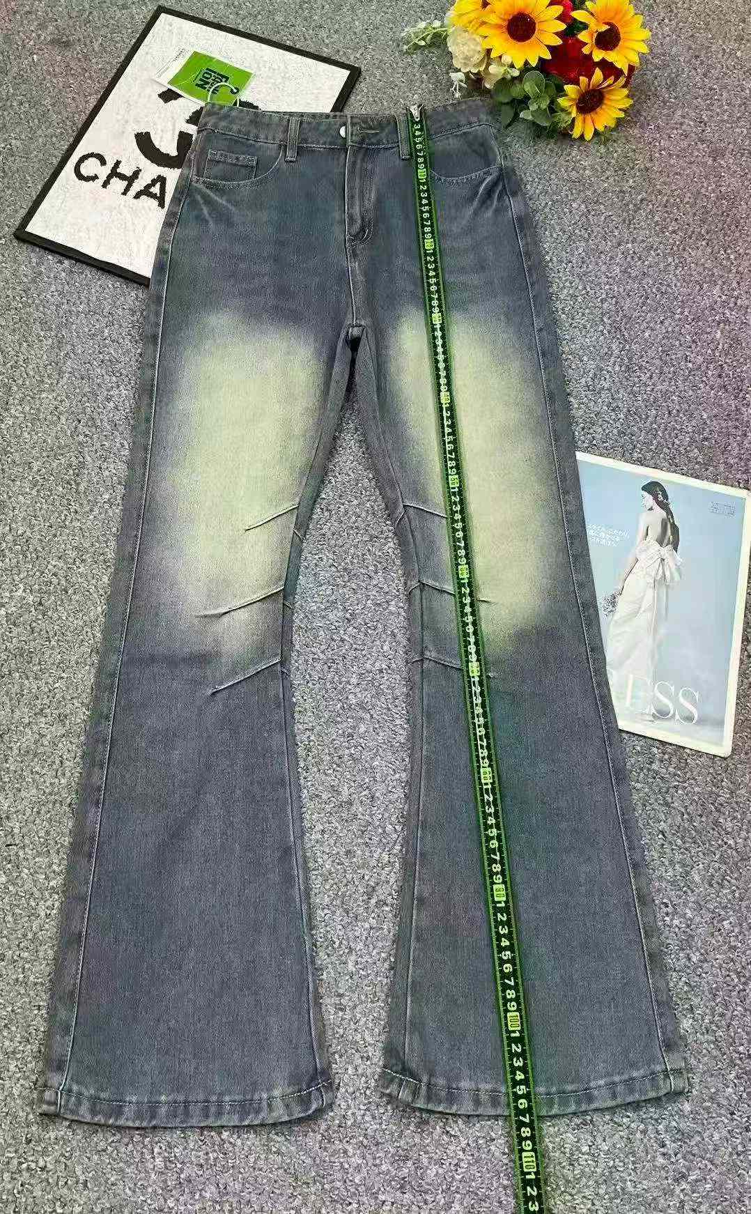 Spring Summer New American Retro Washed Cotton Loose Micro-flare Curved Jeans 303 Pieces S-2XL - Image 3