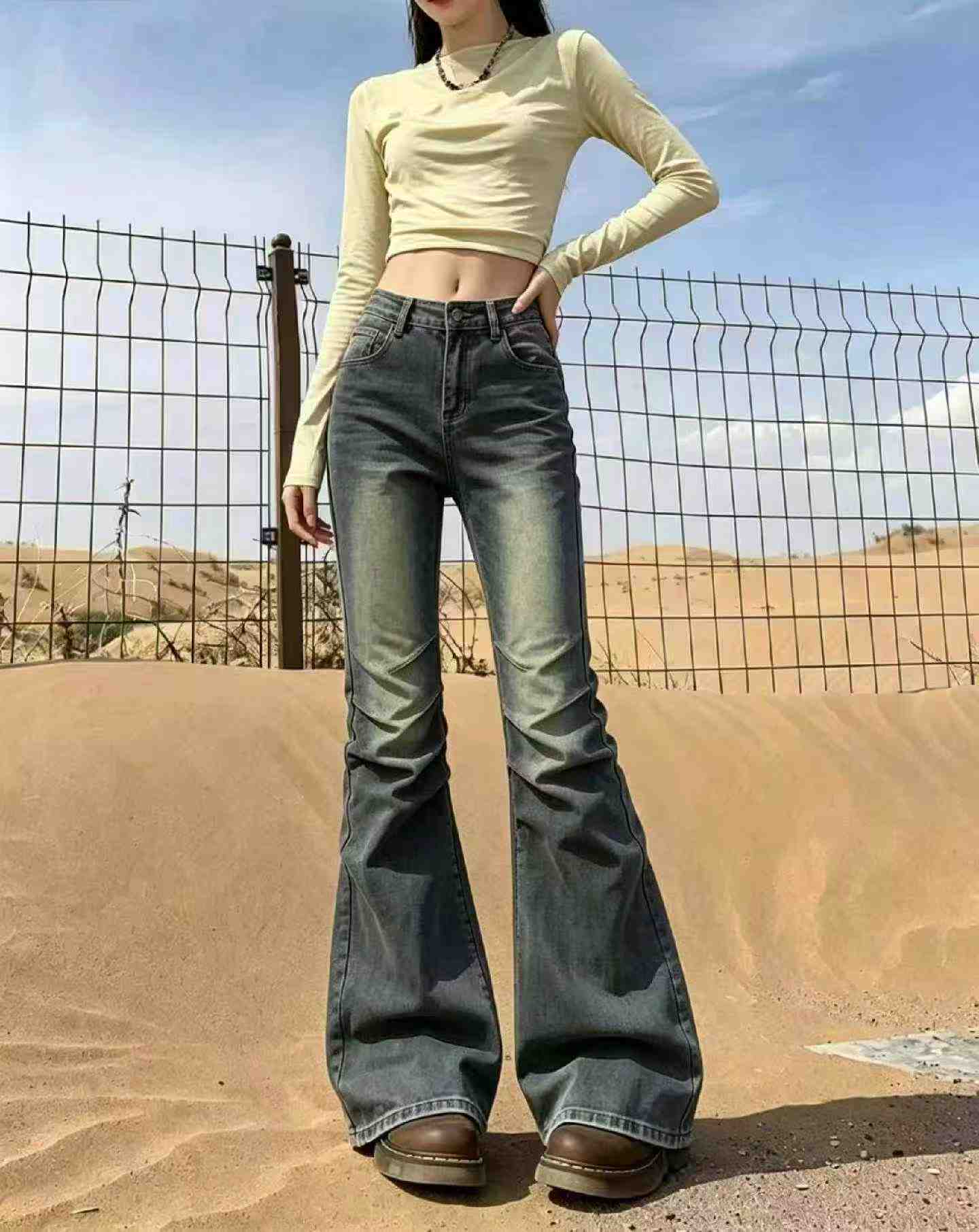 Spring Summer New American Retro Washed Cotton Loose Micro-flare Curved Jeans 303 Pieces S-2XL - Image 5