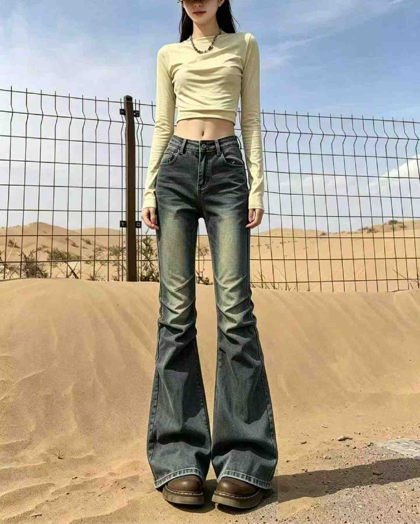 Spring Summer New American Retro Washed Cotton Loose Micro-flare Curved Jeans 303 Pieces S-2XL - Image 6