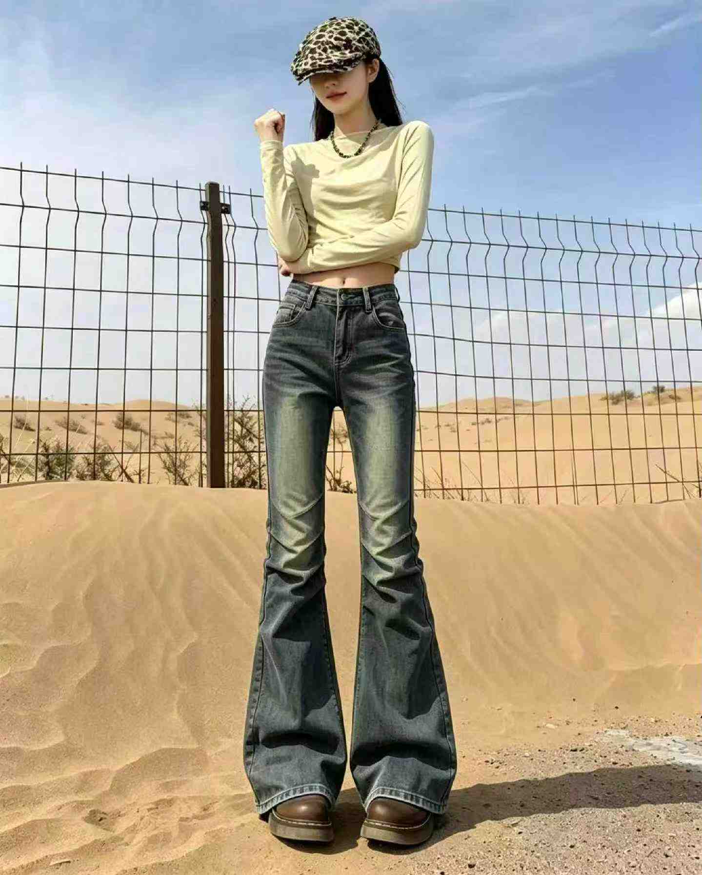 Spring Summer New American Retro Washed Cotton Loose Micro-flare Curved Jeans 303 Pieces S-2XL - Image 7