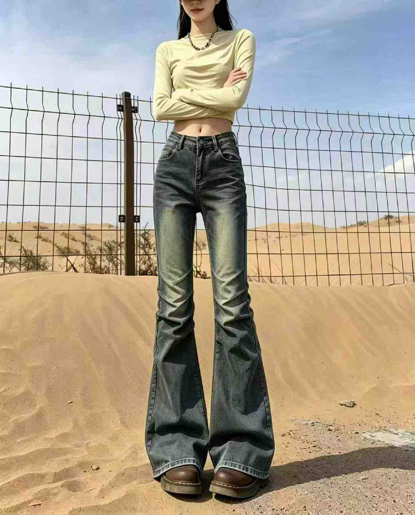 Spring Summer New American Retro Washed Cotton Loose Micro-flare Curved Jeans 303 Pieces S-2XL - Image 8