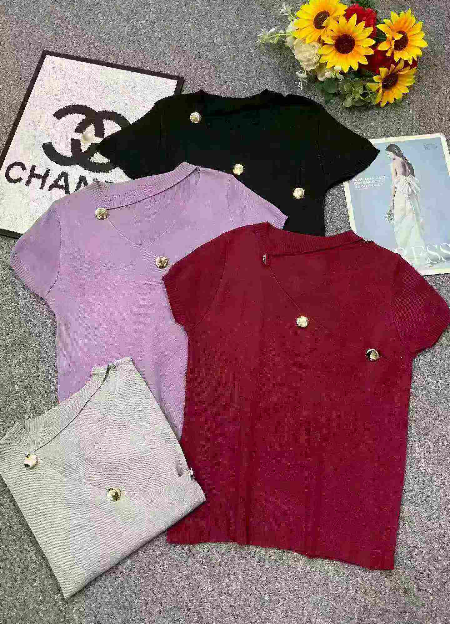 Atasan Rajut Lengan Pendek Gaya Tweed Vintaj Baharu Musim Panas, 650 Keping Stok Borong - Image 2