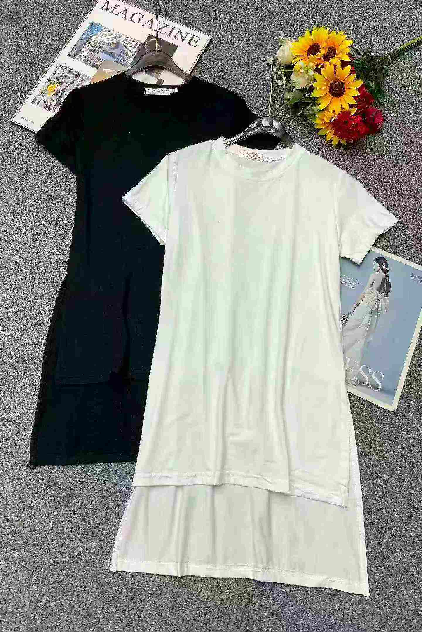 เสื้อยืดสไตล์เกาหลีใหม่ ฤดูร้อน สีพื้น แขนสั้น ยาวกลาง จำนวน 470 ชิ้น - Image 3