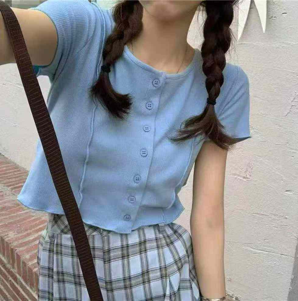 เสื้อการ์ดิแกนแขนสั้นผ้าบางสไตล์ฝรั่งเศสคอลเลกชันใหม่ฤดูร้อน จำนวน 528 ชิ้น - Image 3