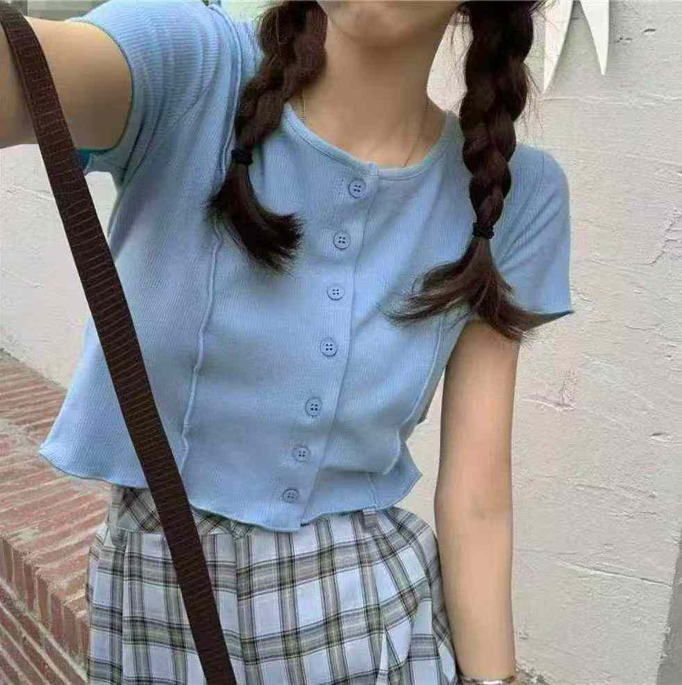 เสื้อการ์ดิแกนแขนสั้นผ้าบางสไตล์ฝรั่งเศสคอลเลกชันใหม่ฤดูร้อน จำนวน 528 ชิ้น - Image 5