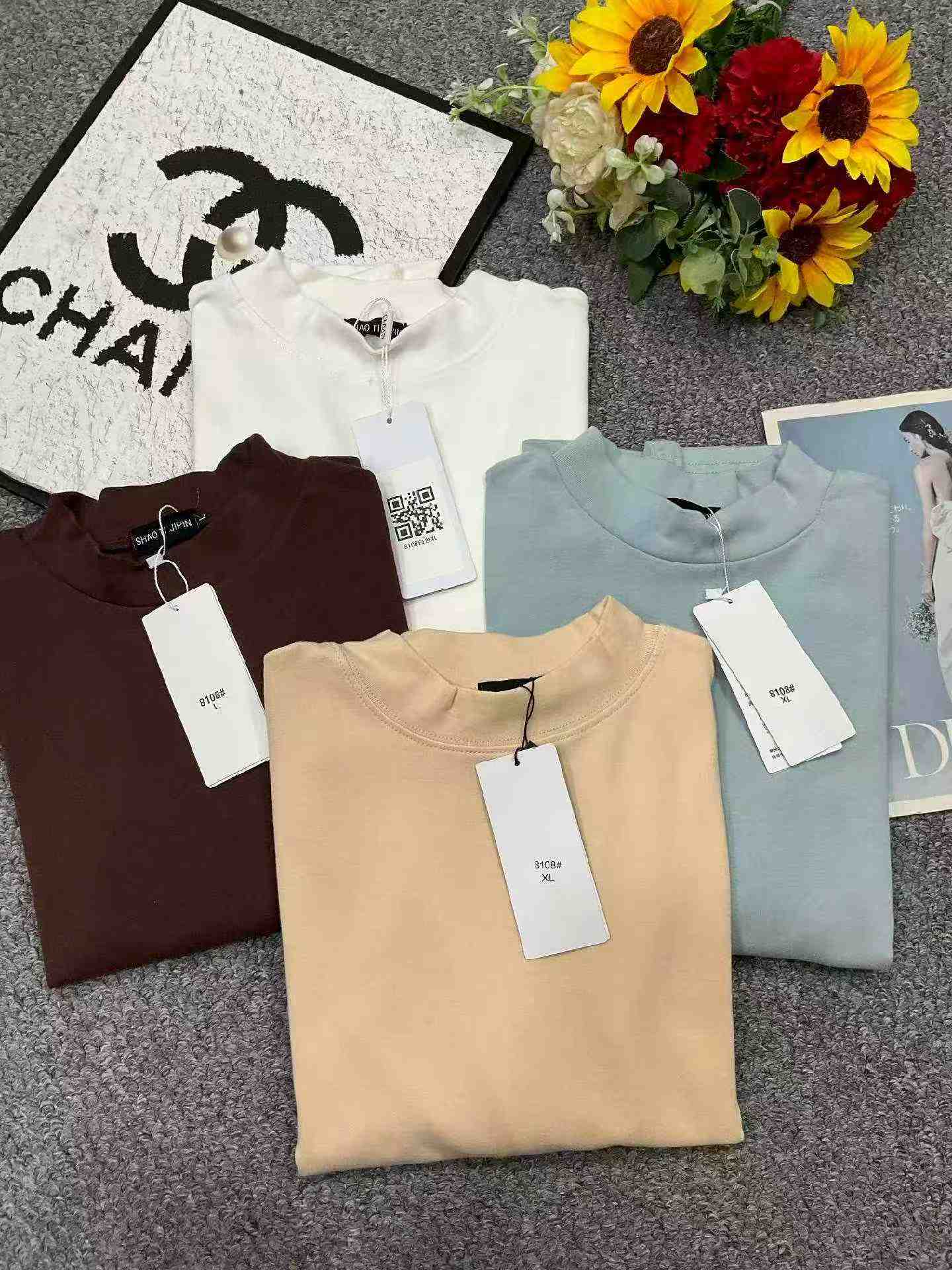 Autumn Winter Plain Loose 95 Cotton Spandex Long Sleeve Base Top, S-2XL, About 400 Pieces - Image 3
