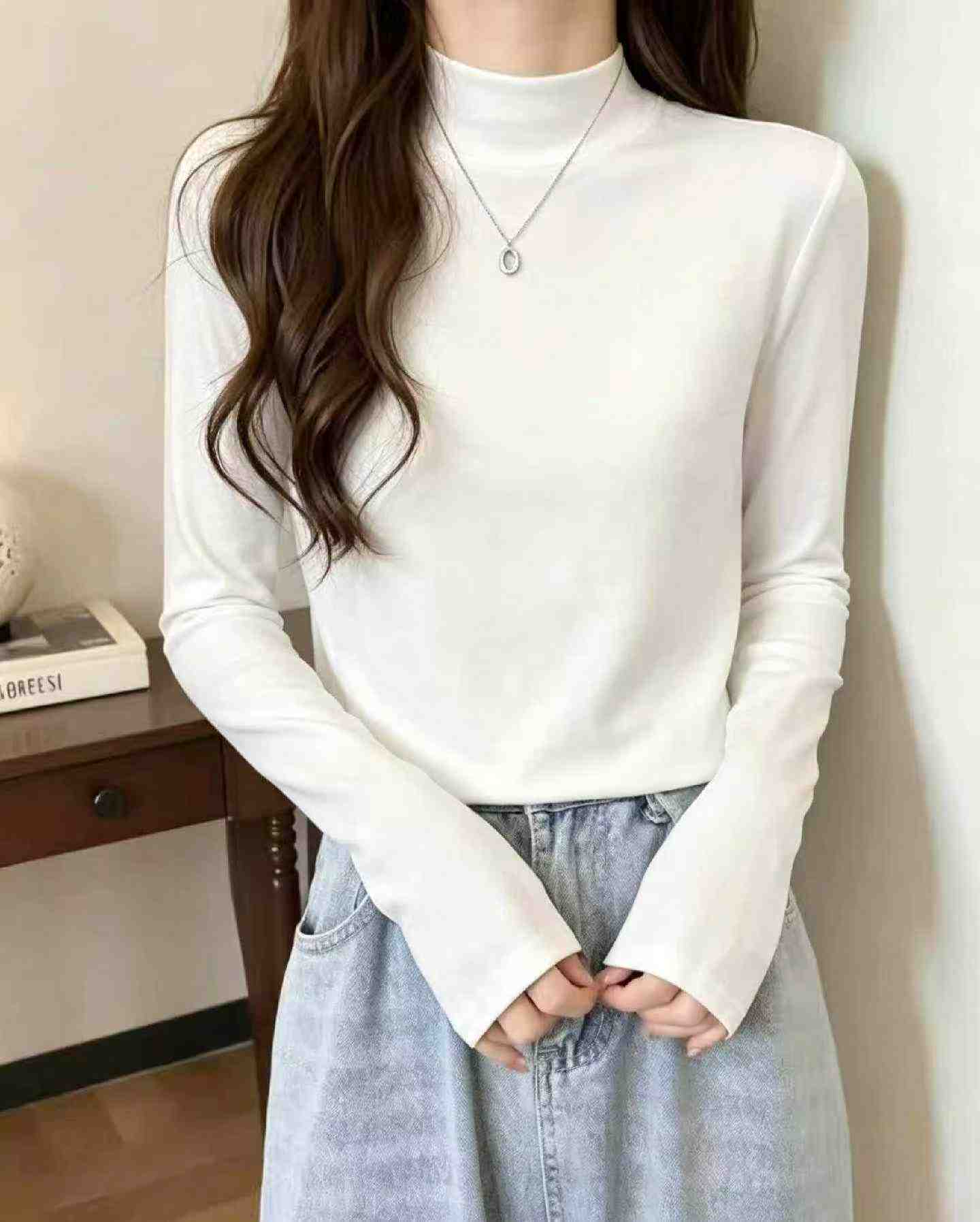 Autumn Winter Plain Loose 95 Cotton Spandex Long Sleeve Base Top, S-2XL, About 400 Pieces - Image 5