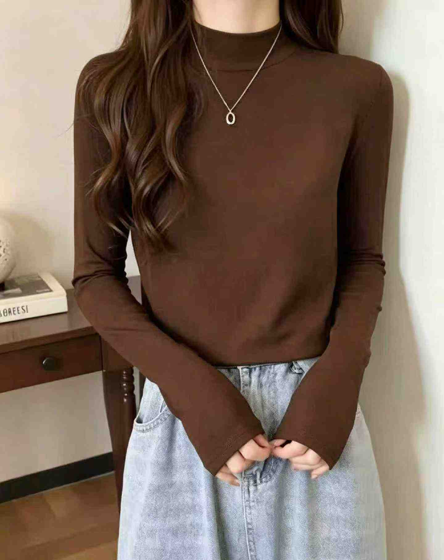 Autumn Winter Plain Loose 95 Cotton Spandex Long Sleeve Base Top, S-2XL, About 400 Pieces - Image 6