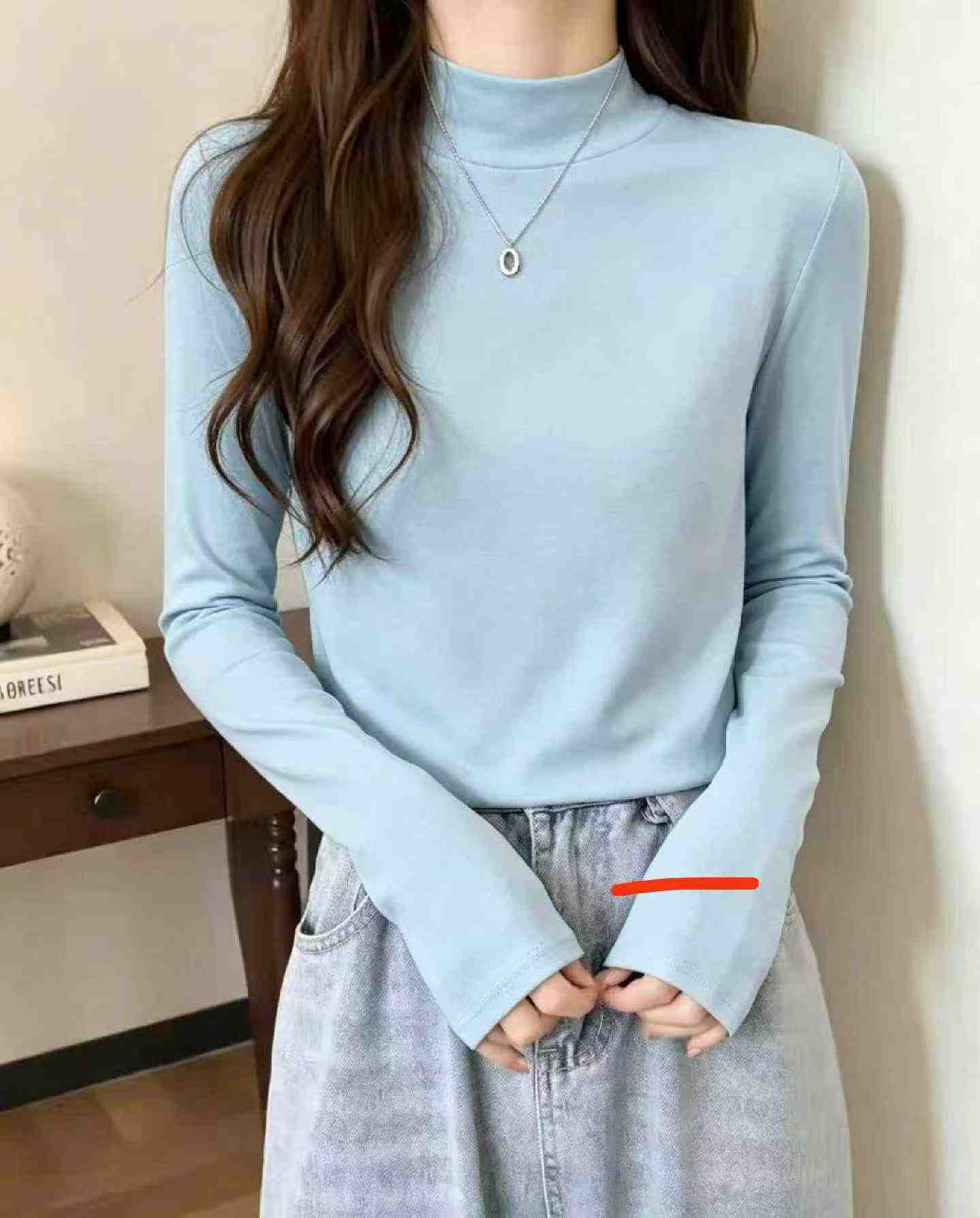 Autumn Winter Plain Loose 95 Cotton Spandex Long Sleeve Base Top, S-2XL, About 400 Pieces - Image 7