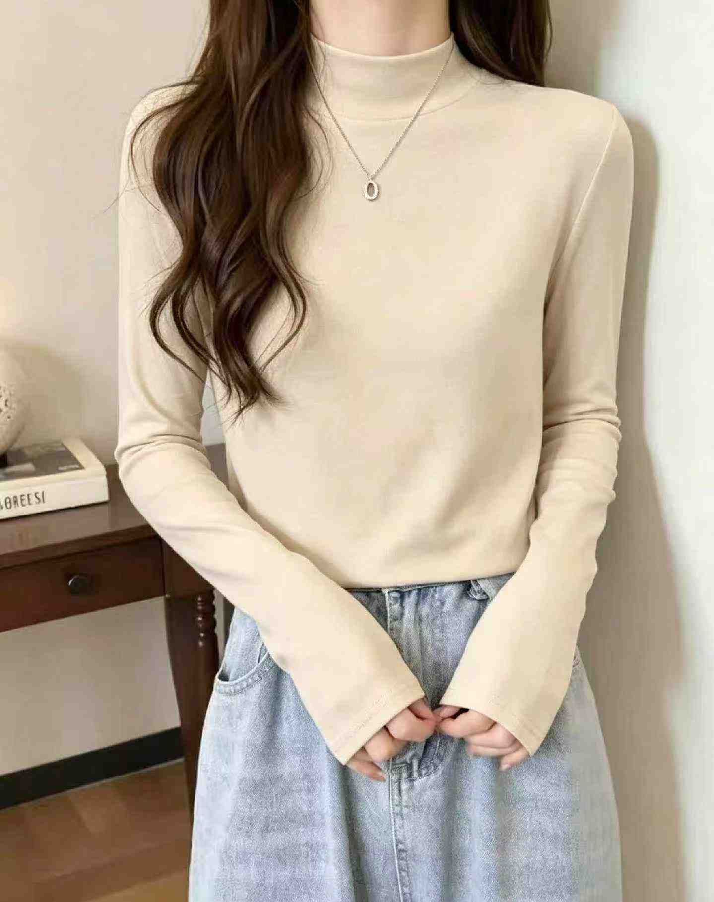 Autumn Winter Plain Loose 95 Cotton Spandex Long Sleeve Base Top, S-2XL, About 400 Pieces - Image 8