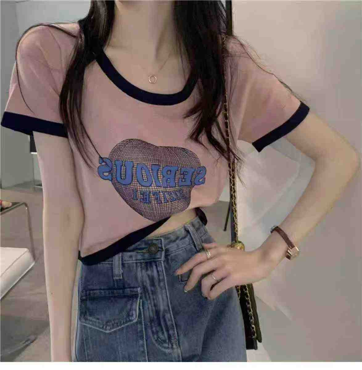 Nowa letnia dzianinowa koszulka T-shirt z krótkimi rękawami w stylu hongkońskim z nadrukiem kolorowych bloków, 382 sztuk, opakowanie jednostkowe - Image 6