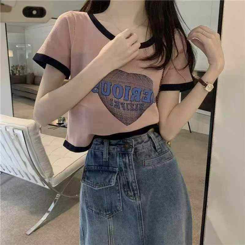 Nowa letnia dzianinowa koszulka T-shirt z krótkimi rękawami w stylu hongkońskim z nadrukiem kolorowych bloków, 382 sztuk, opakowanie jednostkowe - Image 7