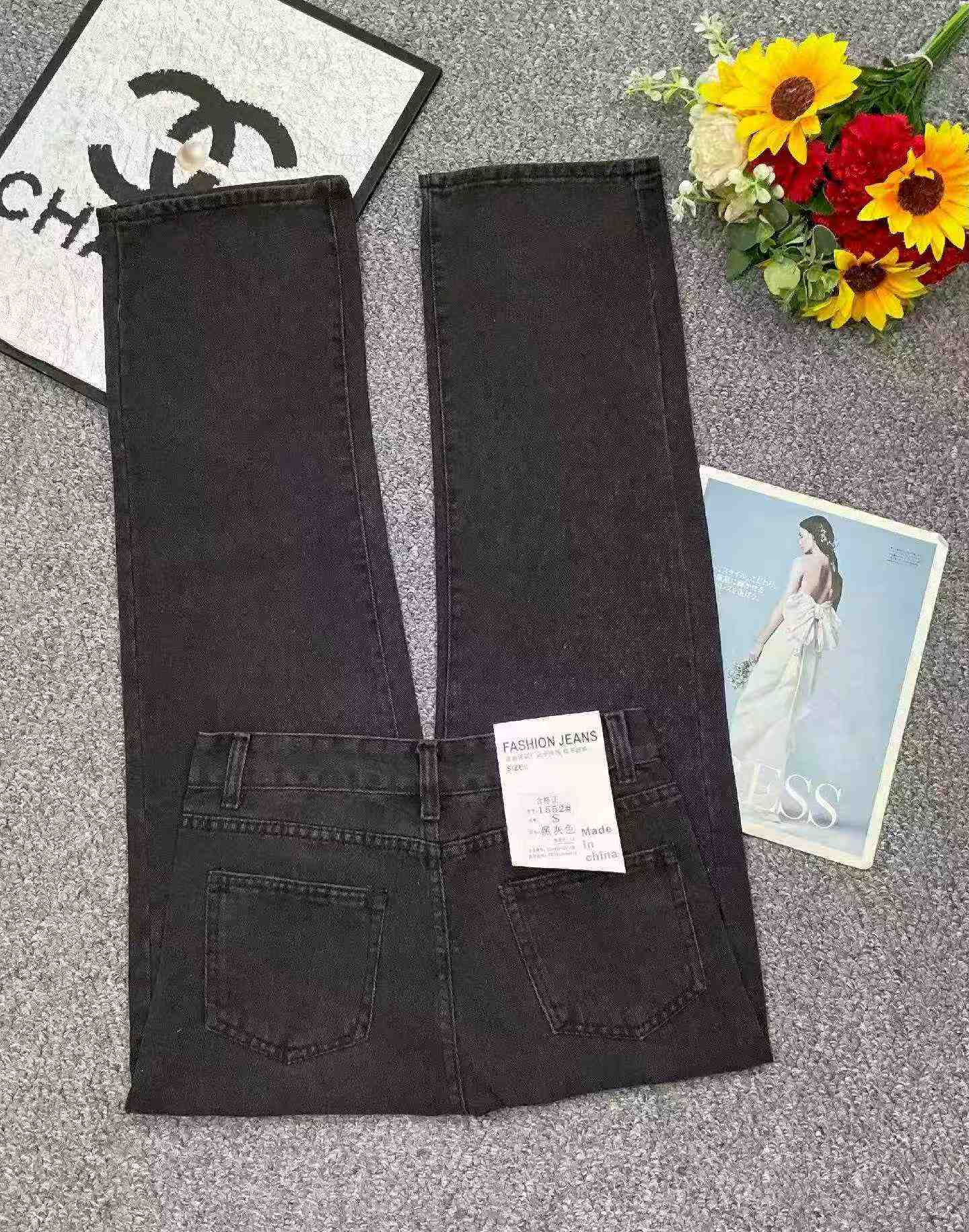 Celana Jeans Wanita Kaki Lebar Pinggang Tinggi Retro Musim Semi Musim Panas, Stok Grosir 5090 Potong - Image 3