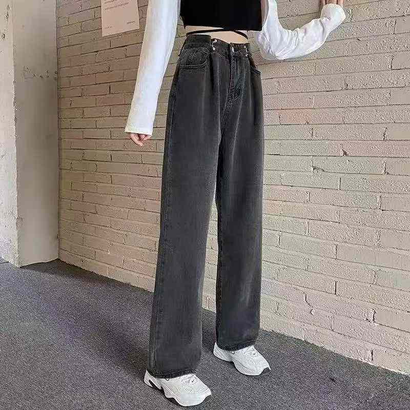 Celana Jeans Wanita Kaki Lebar Pinggang Tinggi Retro Musim Semi Musim Panas, Stok Grosir 5090 Potong - Image 4