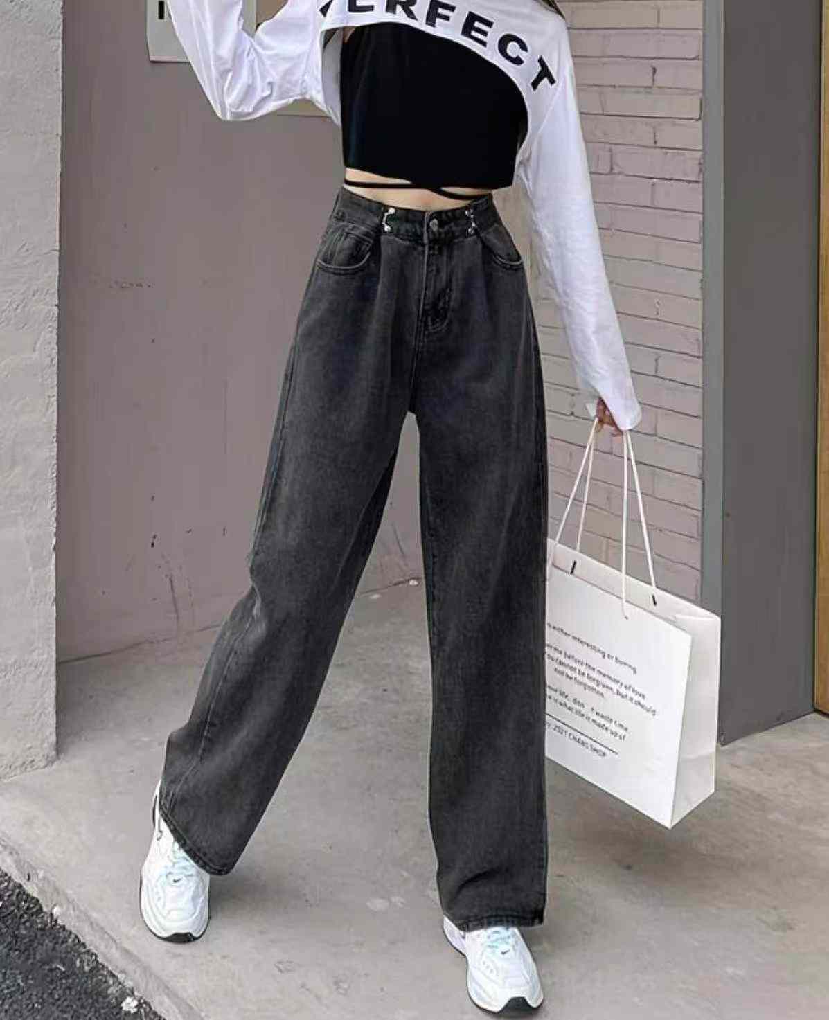 Celana Jeans Wanita Kaki Lebar Pinggang Tinggi Retro Musim Semi Musim Panas, Stok Grosir 5090 Potong - Image 5