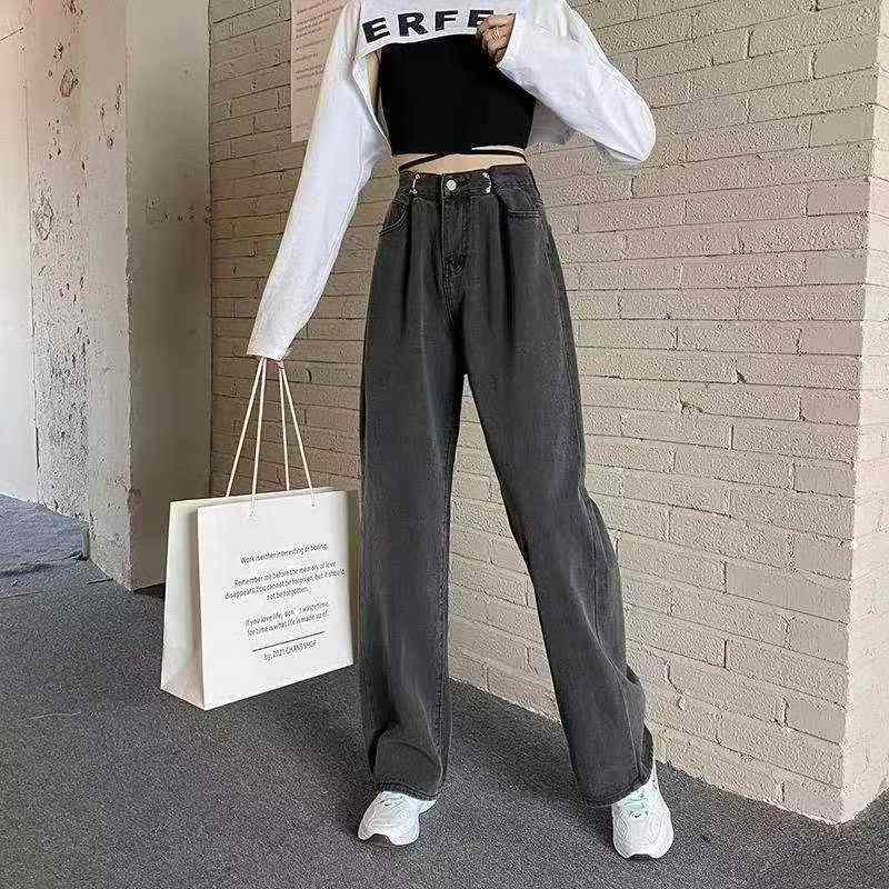 Celana Jeans Wanita Kaki Lebar Pinggang Tinggi Retro Musim Semi Musim Panas, Stok Grosir 5090 Potong - Image 6