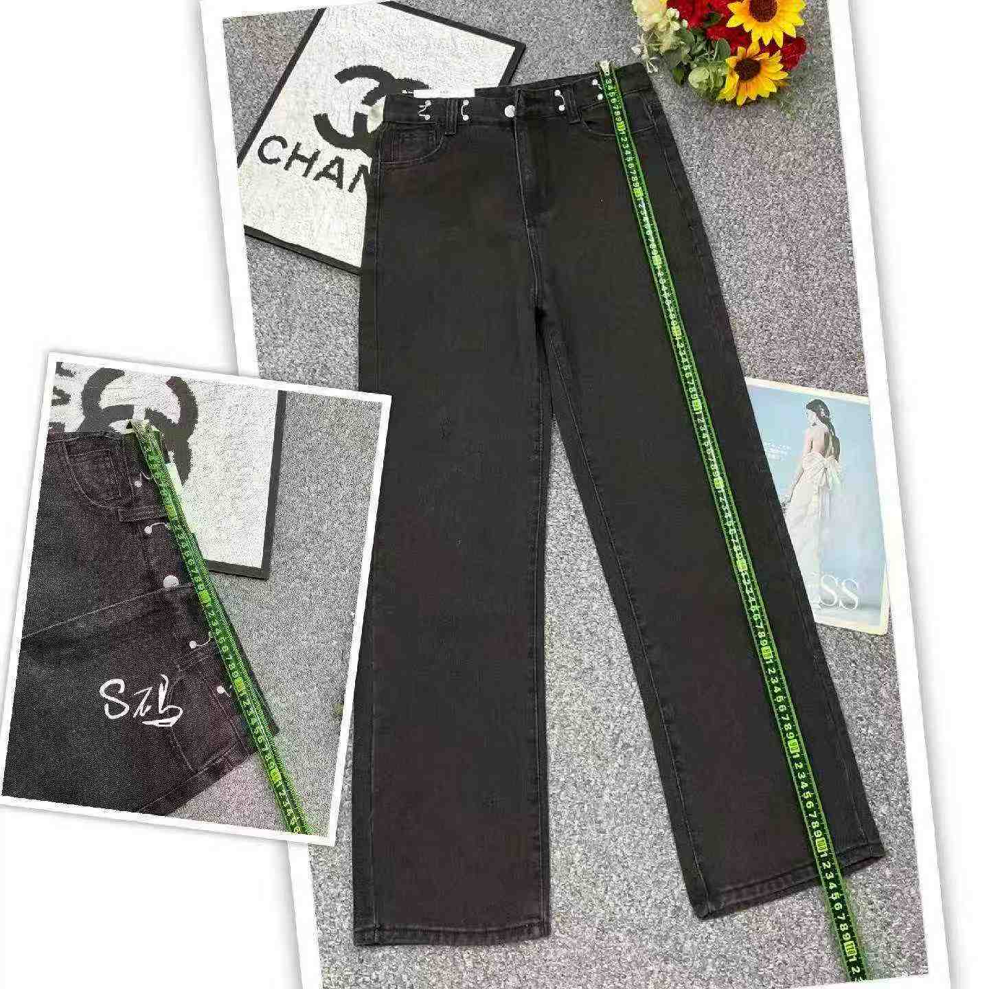 Celana Jeans Wanita Kaki Lebar Pinggang Tinggi Retro Musim Semi Musim Panas, Stok Grosir 5090 Potong - Image 7