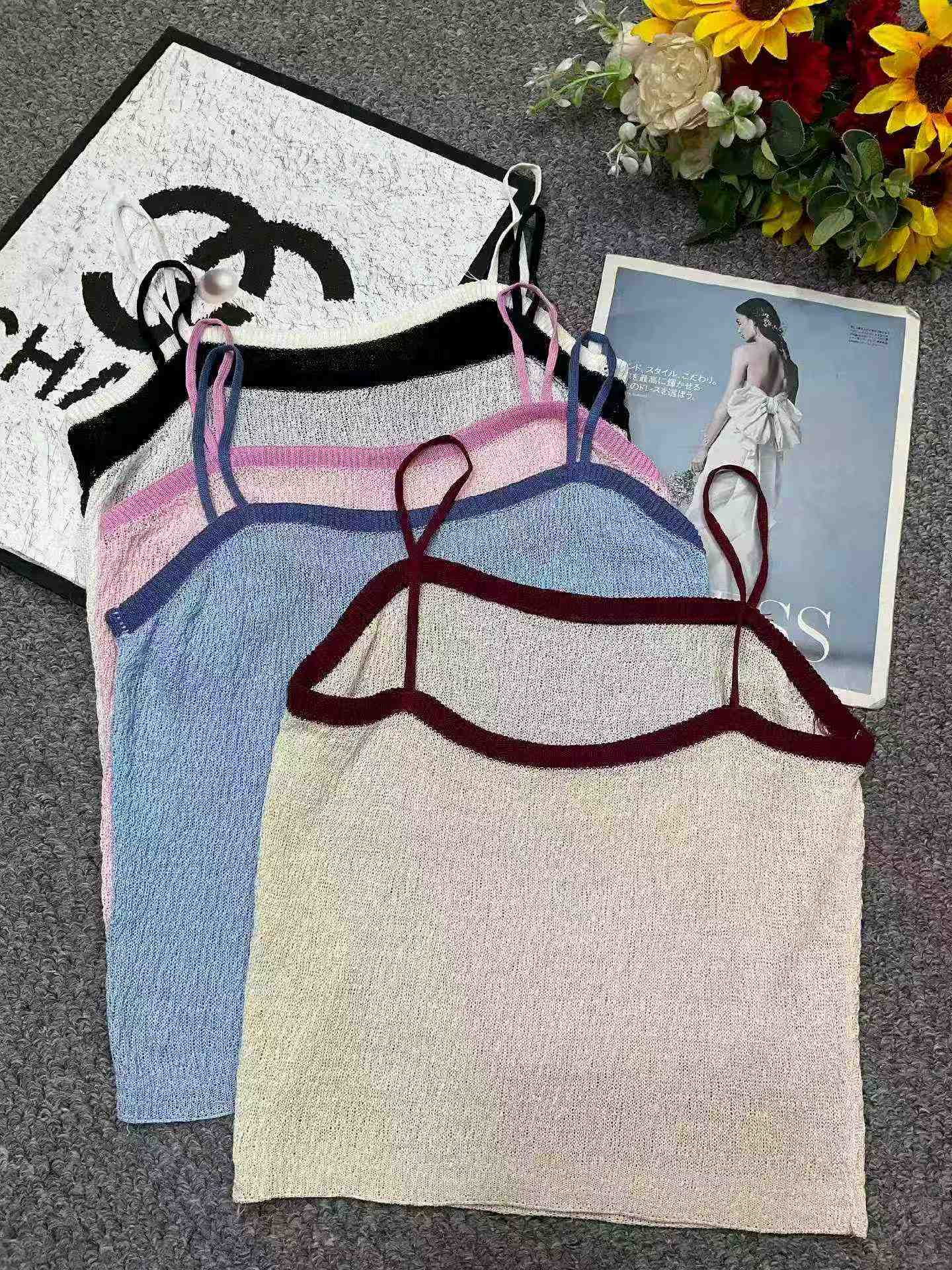 Summer Retro Colorblock Loose Knit Cami Tank Top 1050 Pieces Wholesale - Image 3