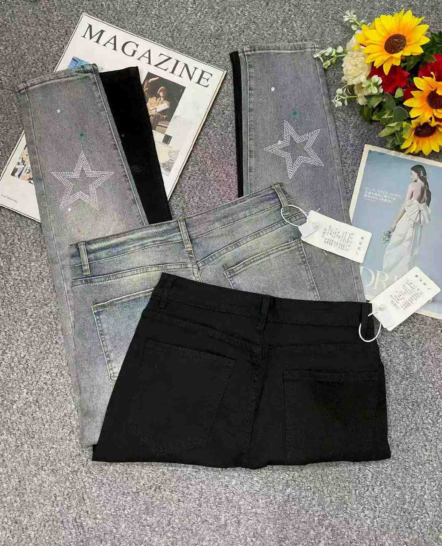 Koleksi Baru Musim Semi-Panas, Celana Jeans Pria Desainer Berhias Rhinestone Elastis Tinggi, Ukuran 28-34, Sekitar 300 Potong - Image 3