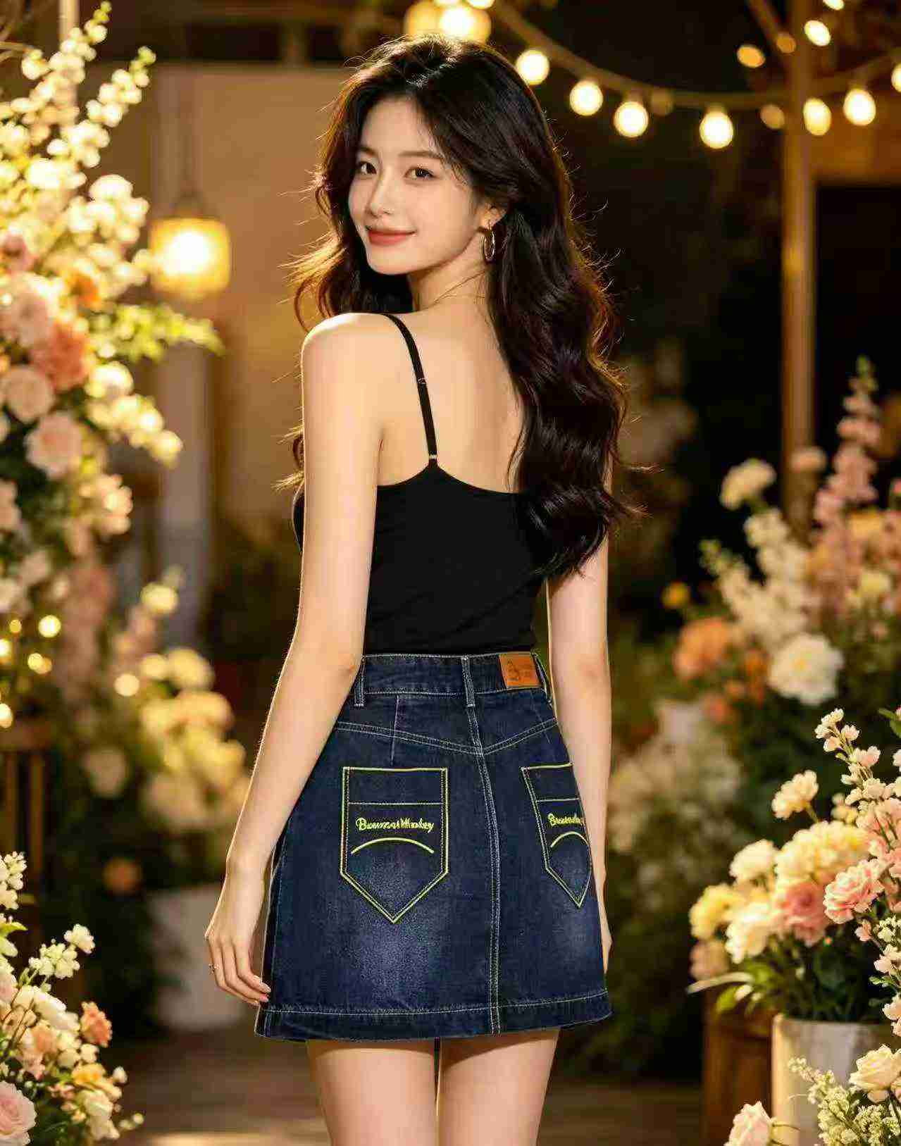 Women's High Waist Denim Fake Two-piece Skort Summer Bodycon Mini Skirt 1397 Pieces SML Size Authentic Individually Packed - Image 2