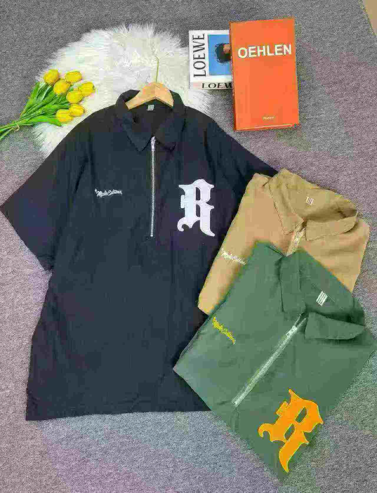 Kaos Polo T-shirt Lengan Pendek Resleting Setengah Bordir Gaya Amerika Model Longgar Untuk Pria, 2922 Buah - Image 6
