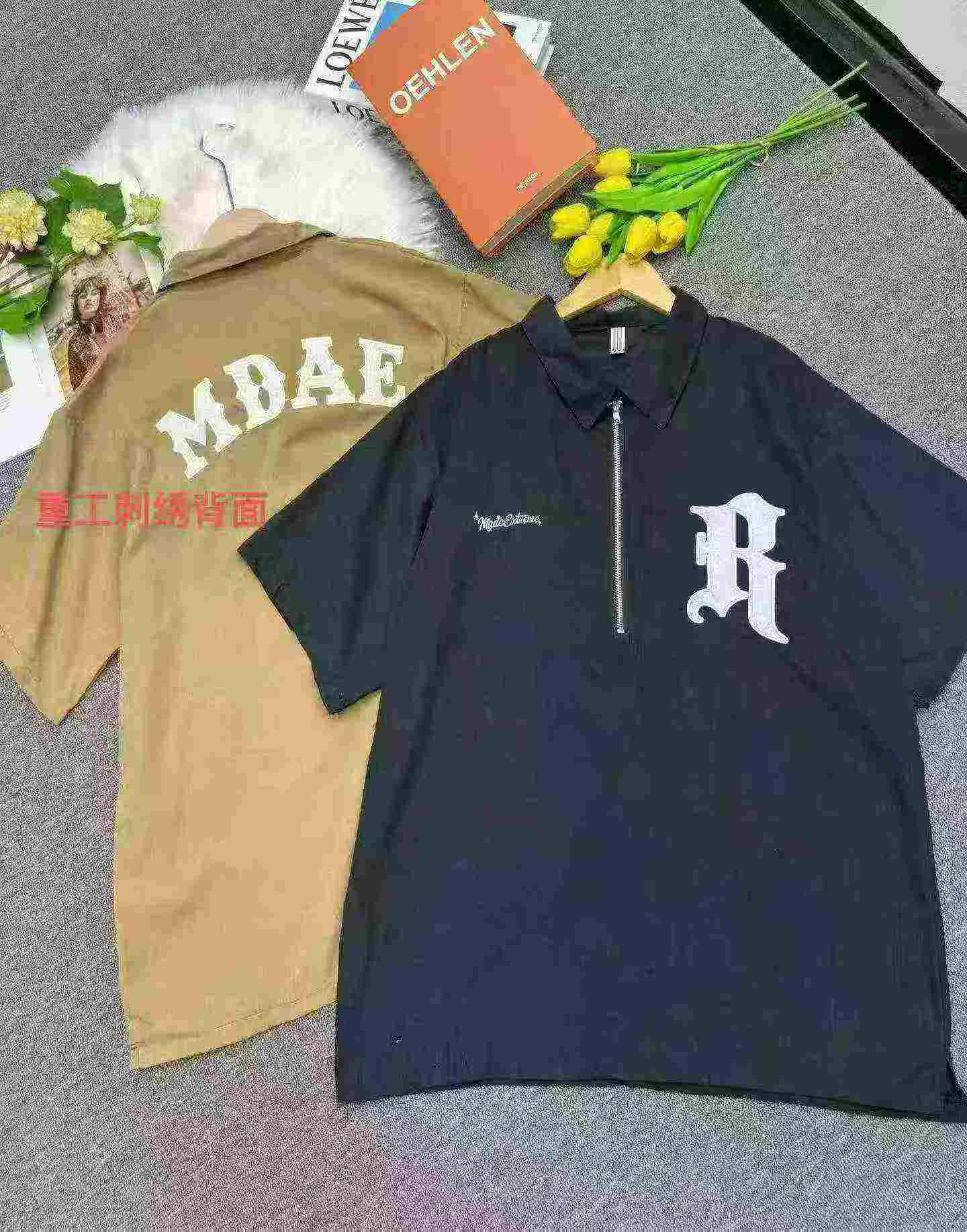 Kaos Polo T-shirt Lengan Pendek Resleting Setengah Bordir Gaya Amerika Model Longgar Untuk Pria, 2922 Buah - Image 7