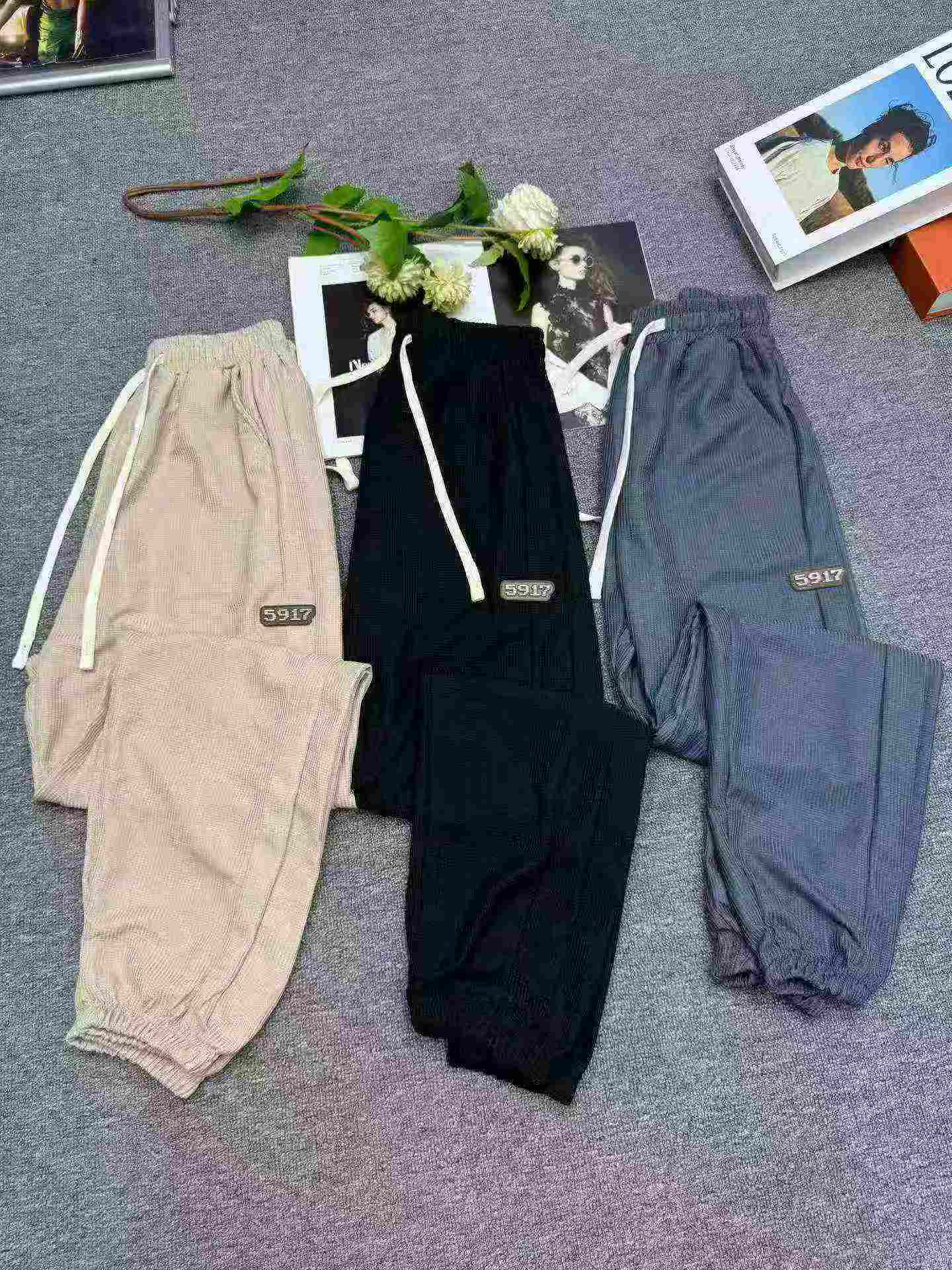 363 Pcs Men's Waffle Autumn Winter Casual Loose Cuffed Sweatpants - Image 7