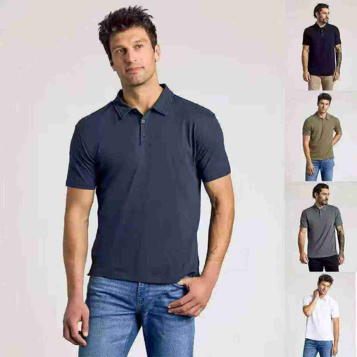 3688 Pieces Men's Elastic Cationic Solid Color Short Sleeve Big Fit Polo Shirt - Image 2