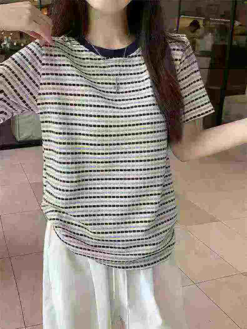 3000 Pieces Women's Summer Cotton Striped Short Sleeve T-Shirts - Image 2