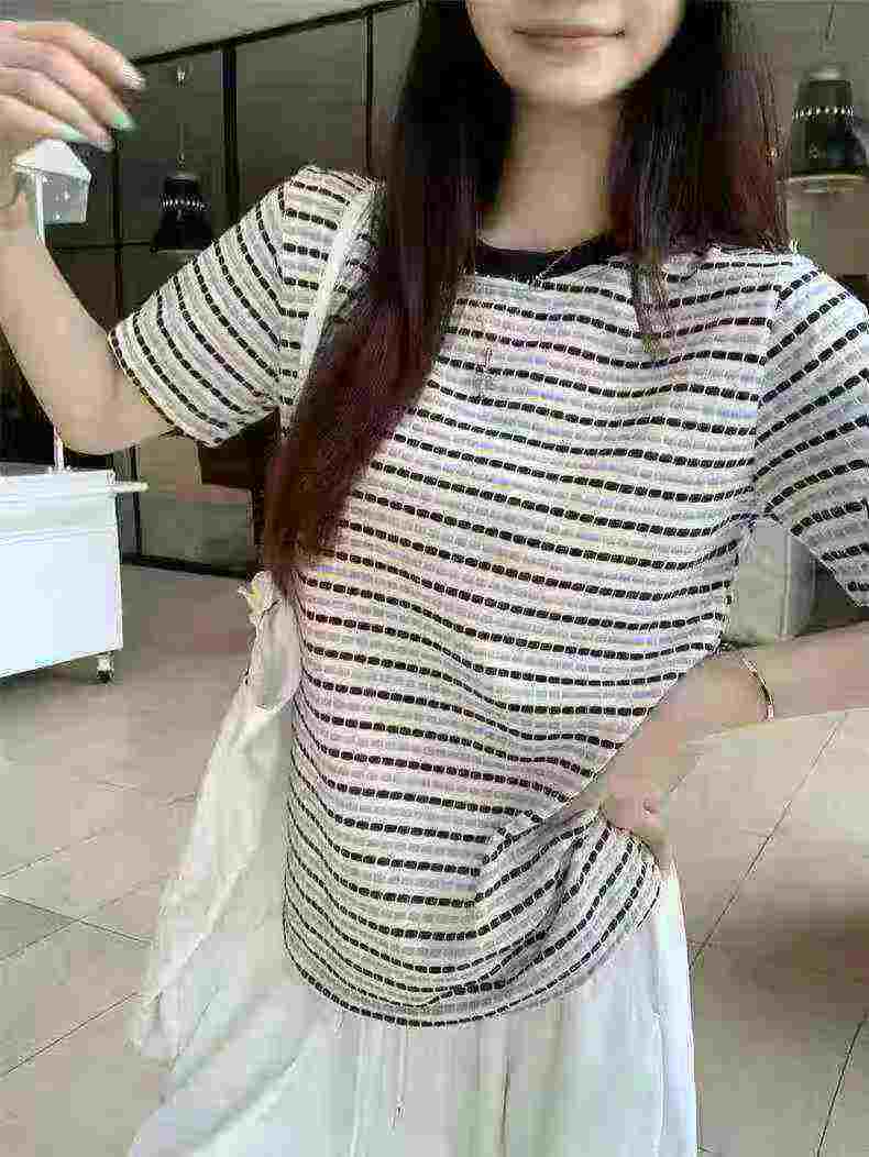 3000 Pieces Women's Summer Cotton Striped Short Sleeve T-Shirts - Image 3