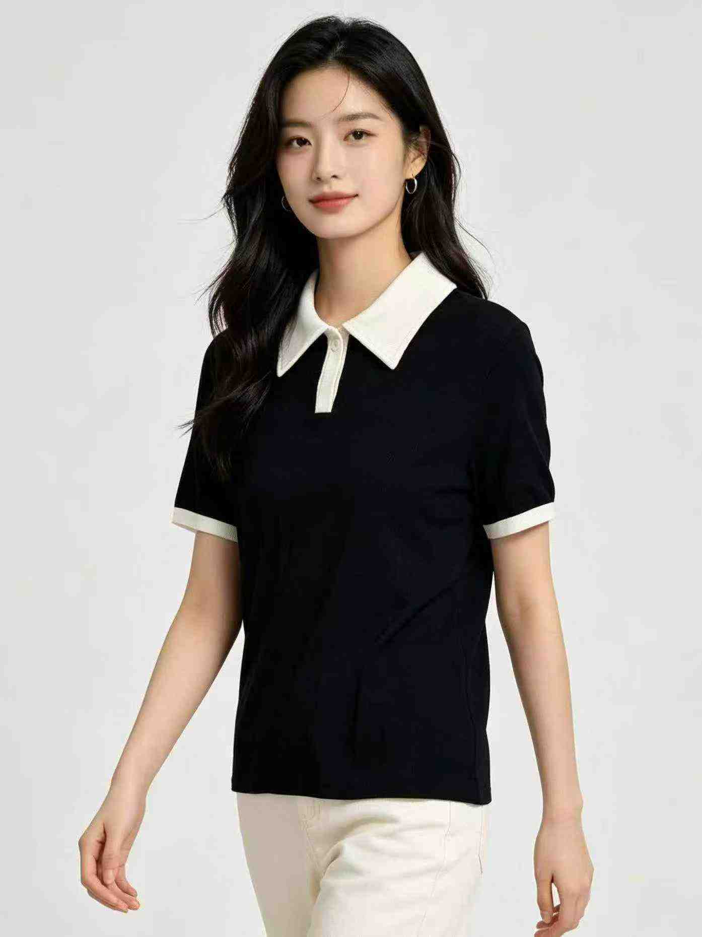 650 Pcs Atasan Lengan Pendek Slim Gaya Preppy Desain Sambung Model Dua Potong Palsu - Image 6