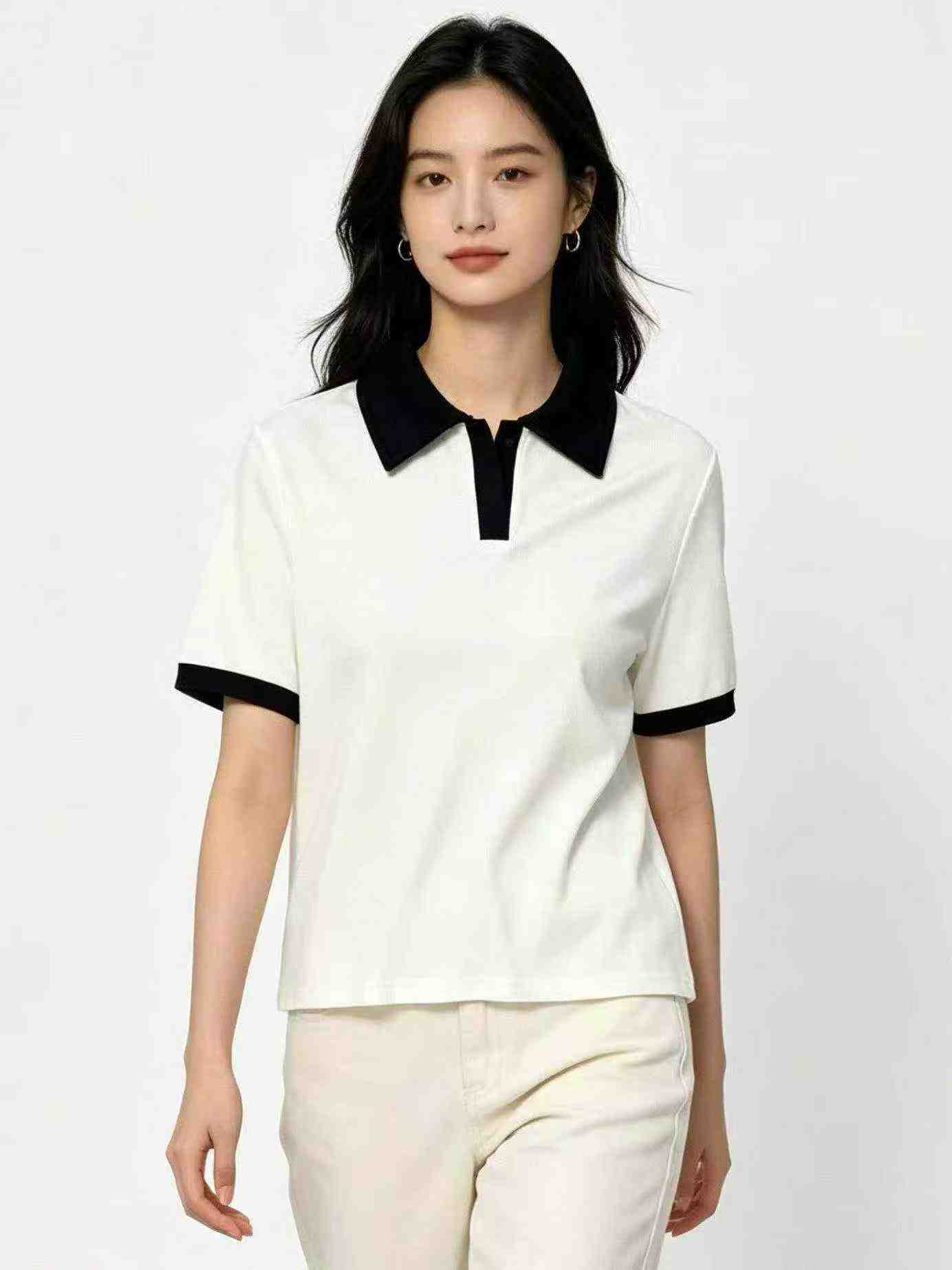 650 Pcs Atasan Lengan Pendek Slim Gaya Preppy Desain Sambung Model Dua Potong Palsu - Image 7