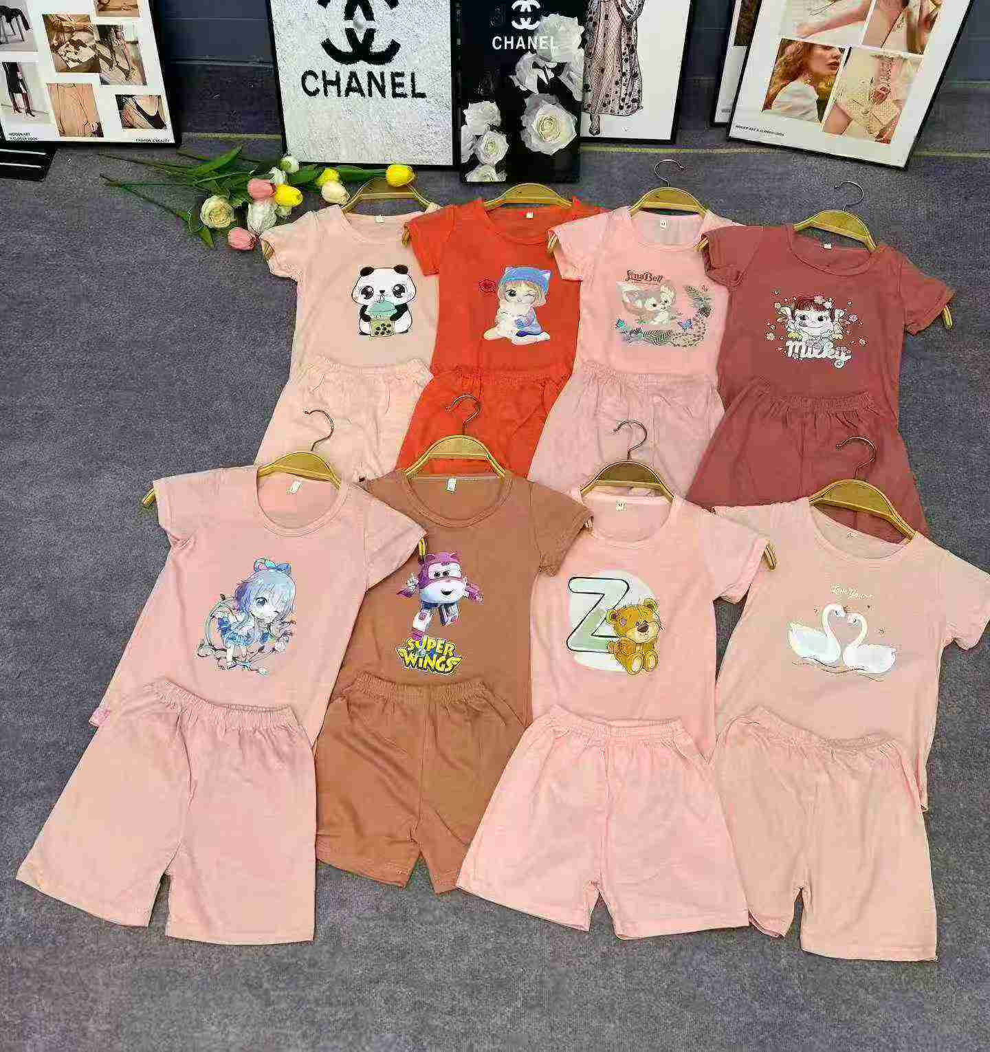 1088 Conjuntos de Verão Infantil de Algodão Estampado, Conjunto de 2 Peças (T-shirt de Manga Curta e Calções), Tamanhos M-L - Image 2