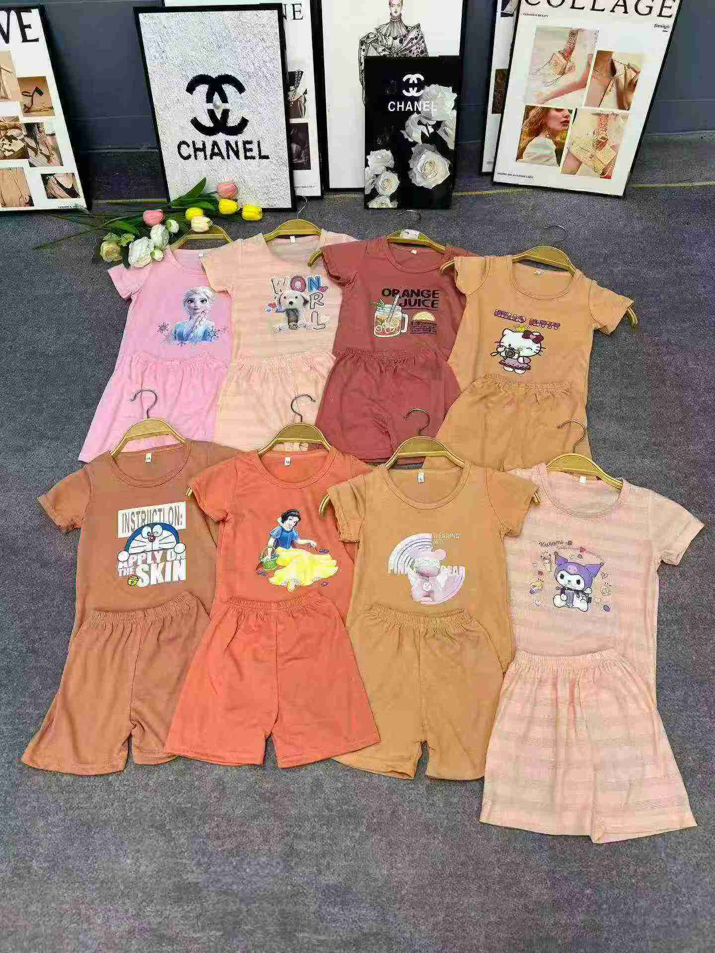 1088 Conjuntos de Verão Infantil de Algodão Estampado, Conjunto de 2 Peças (T-shirt de Manga Curta e Calções), Tamanhos M-L - Image 3
