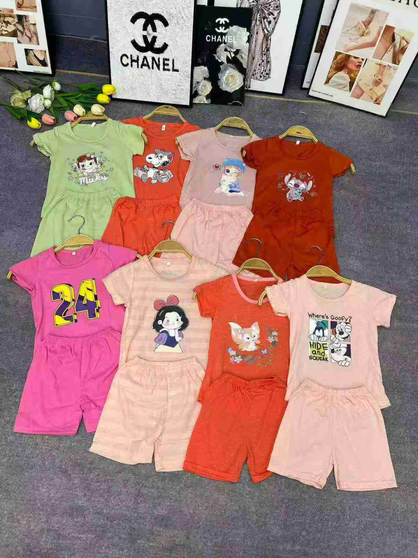 1088 Conjuntos de Verão Infantil de Algodão Estampado, Conjunto de 2 Peças (T-shirt de Manga Curta e Calções), Tamanhos M-L - Image 4