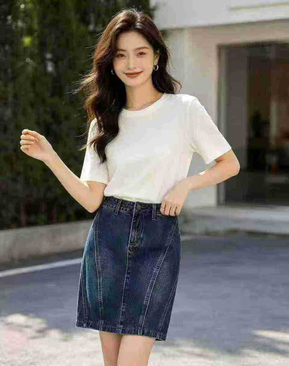 1127 Pcs Women's Vintage Blue High Waist Denim Midi Skirt - Image 3
